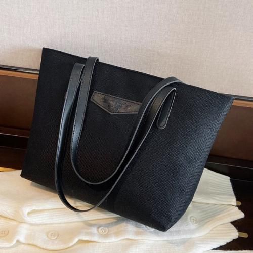 Ladies Tote Bag Knitted Fabric Women Handbag - Black