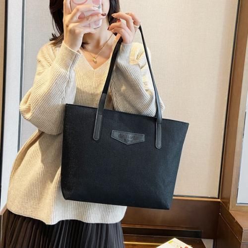 Ladies Tote Bag Knitted Fabric Women Handbag - Black