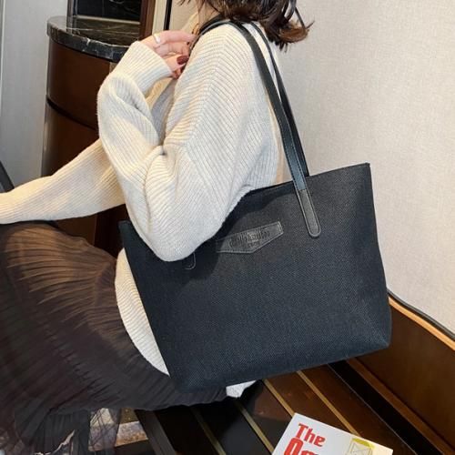 Ladies Tote Bag Knitted Fabric Women Handbag - Black