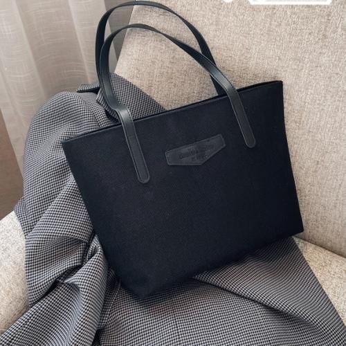Ladies Tote Bag Knitted Fabric Women Handbag - Black