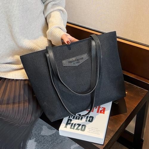 Ladies Tote Bag Knitted Fabric Women Handbag - Black