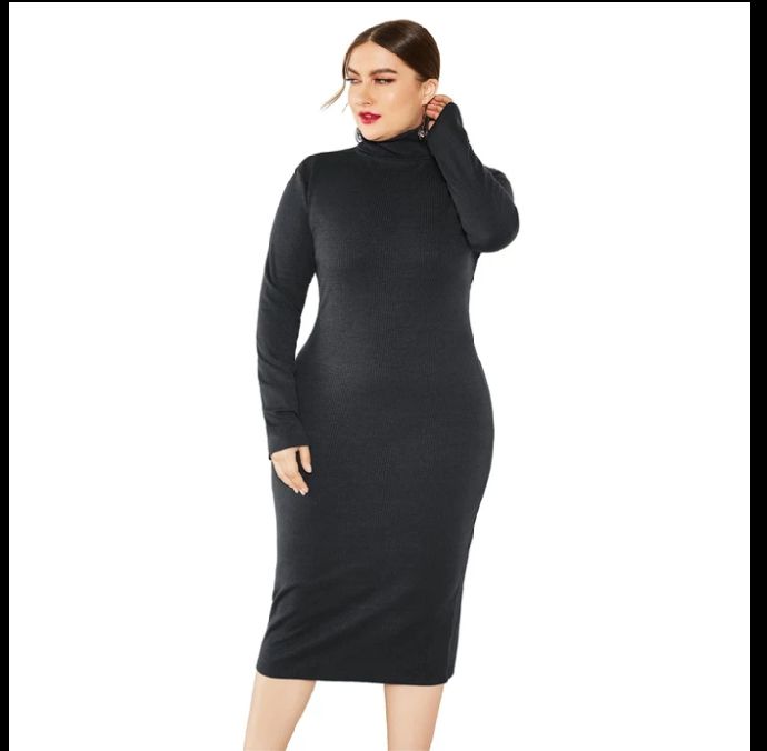 Black Midi Turtleneck Long Sleeve Gown