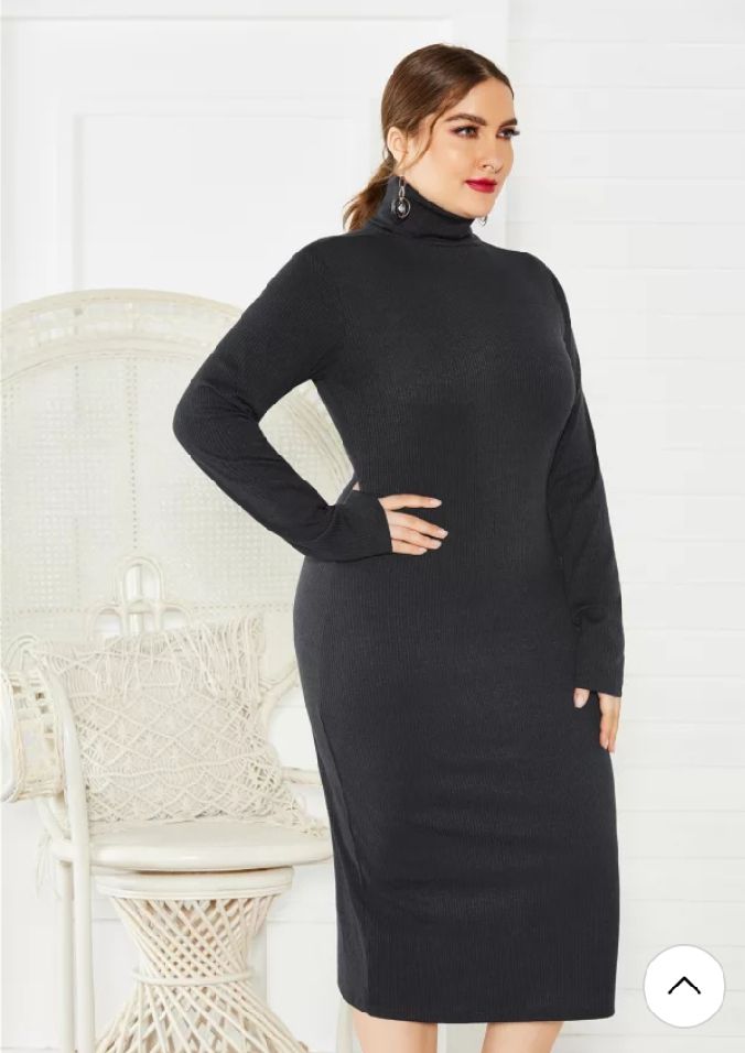Black Midi Turtleneck Long Sleeve Gown