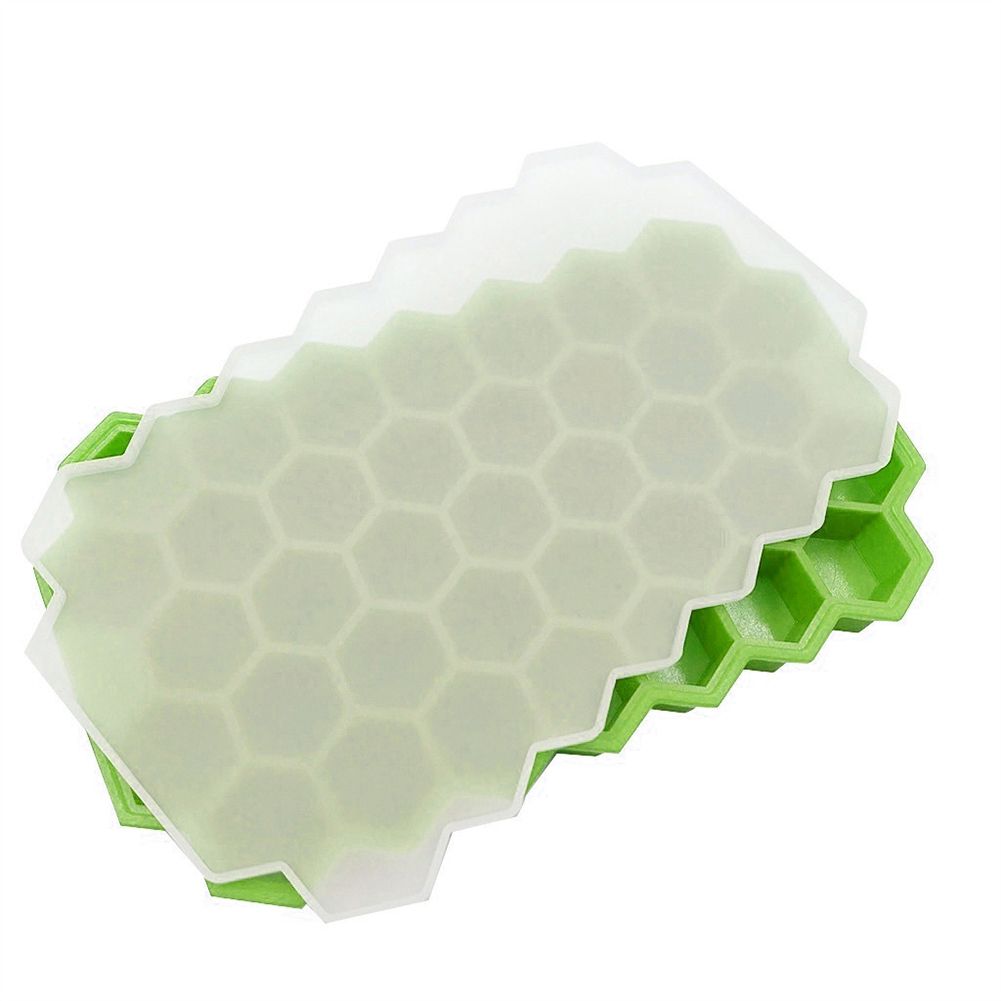Silicone 37 Cubes Honeycomb Shape Ice Cube Maker Tray-Green