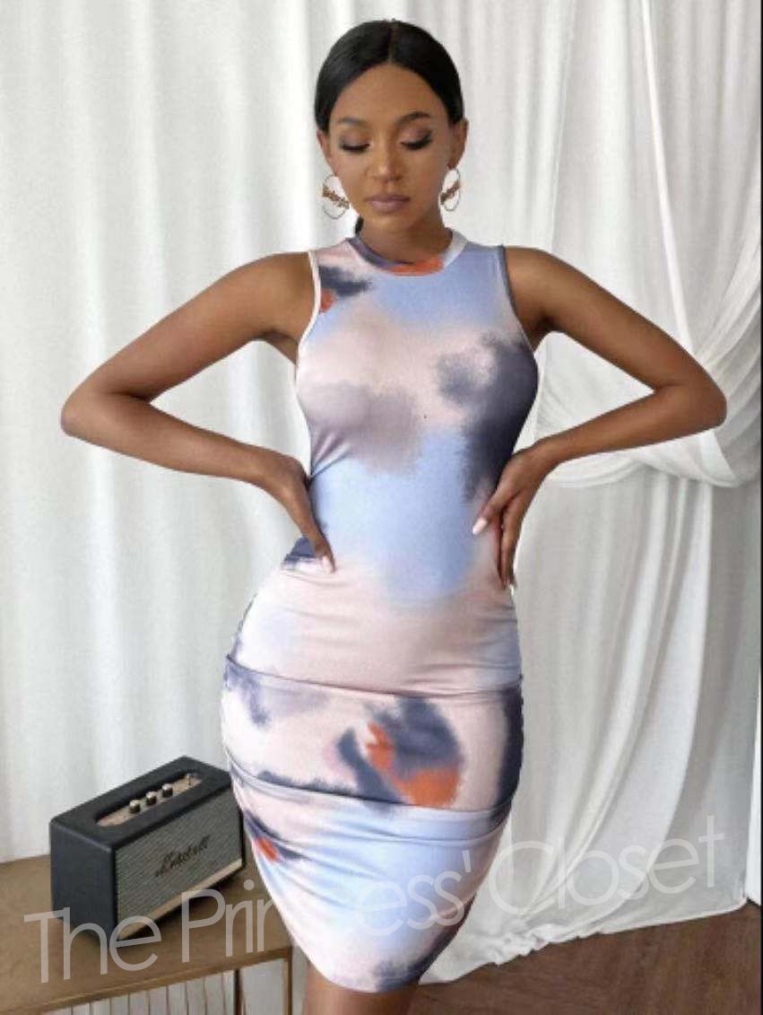 D01 Female Office Lady Casual Hot Dress Multicolor Printing