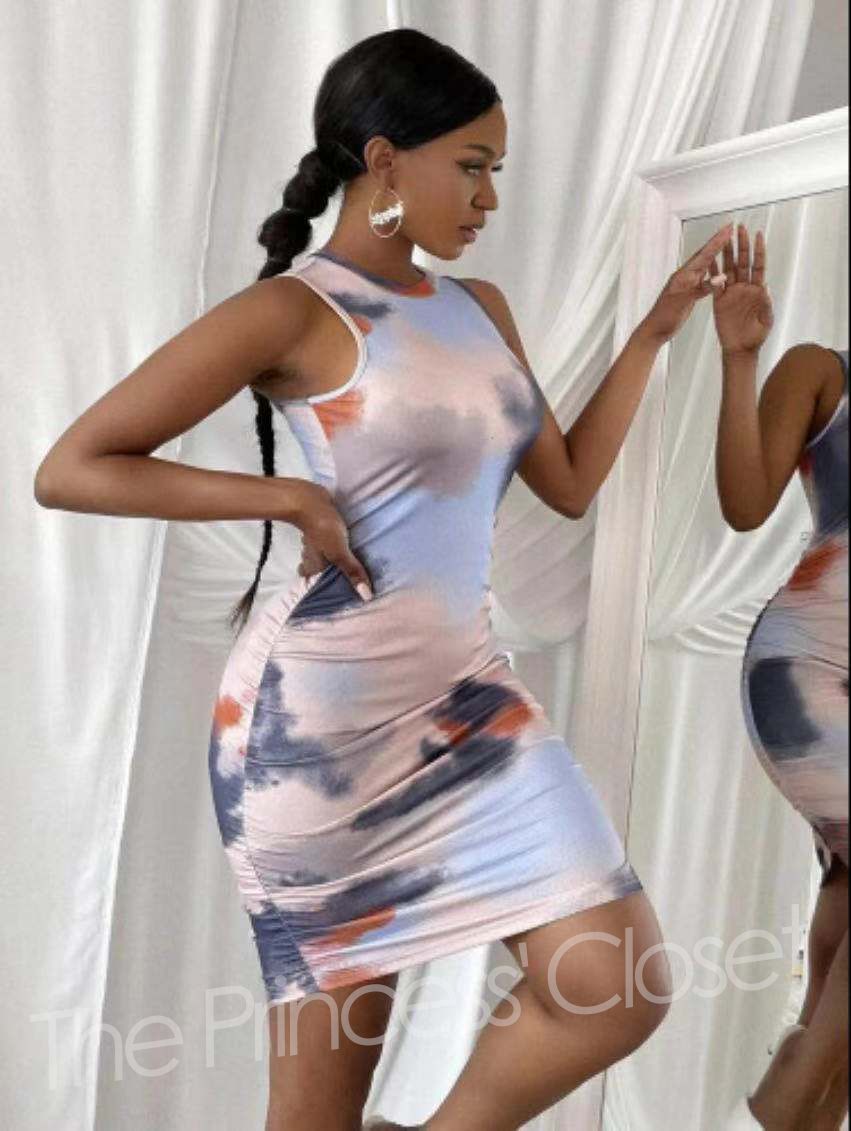 D01 Female Office Lady Casual Hot Dress Multicolor Printing