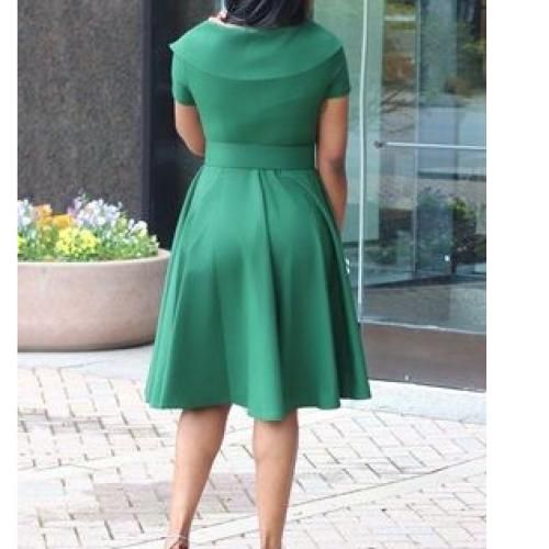 Cape Detail Belted Swing Dress - Green