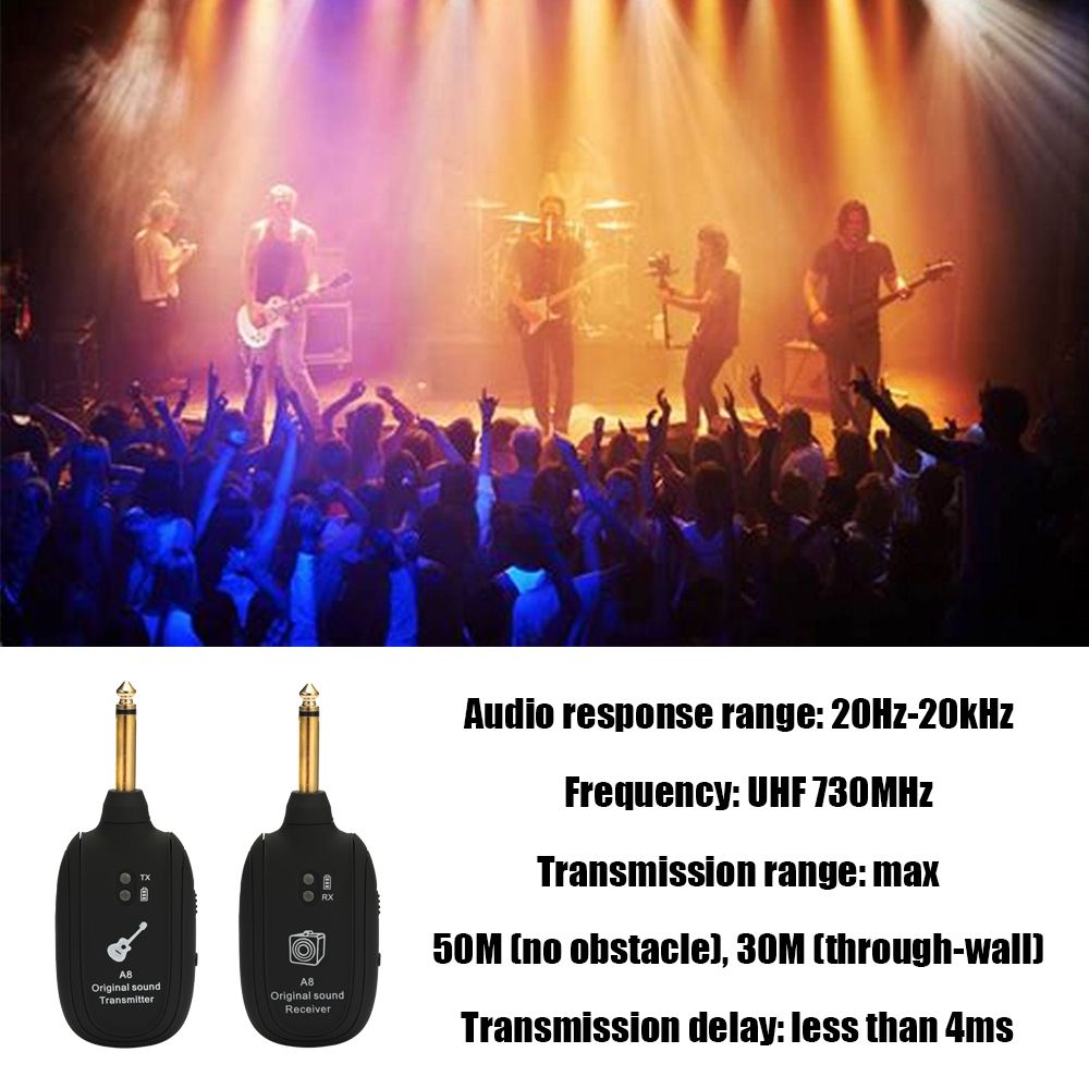 A8 UHF Wireless Guitar Transmitter Receiver Set 730mhz 50M