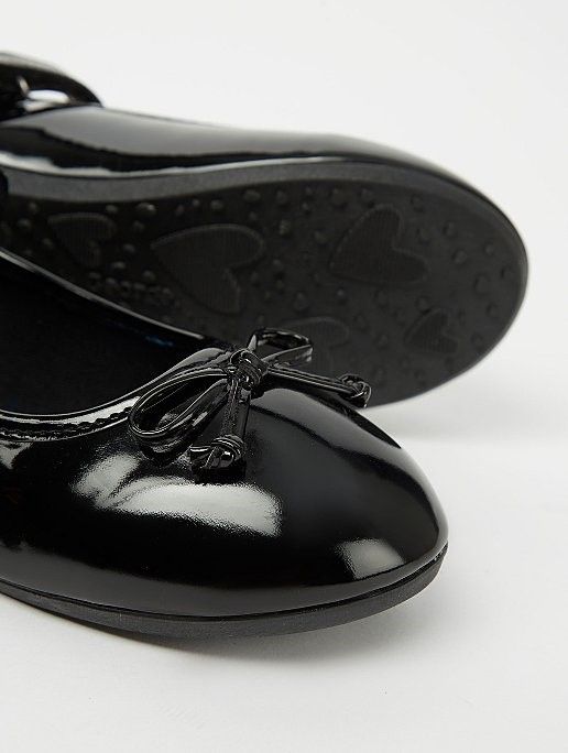 Girls Black Patent Ballerina 1 Strap School Shoes