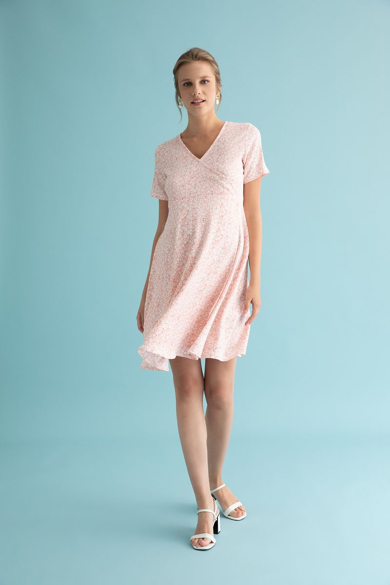 Woman - Regular Fit Short Sleeve Maternity Dress - Pink