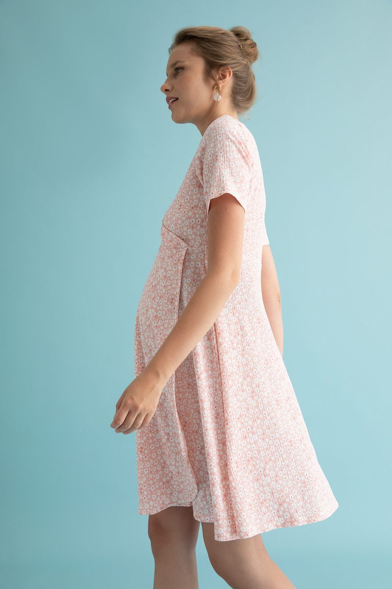 Woman - Regular Fit Short Sleeve Maternity Dress - Pink