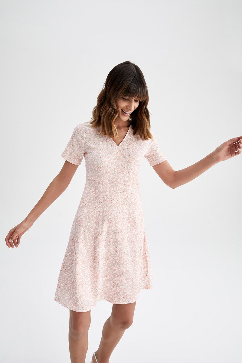 Woman - Regular Fit Short Sleeve Maternity Dress - Pink