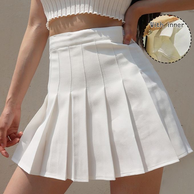 Women High Waist Pleated Short Skirt Summer Mini Girls-White