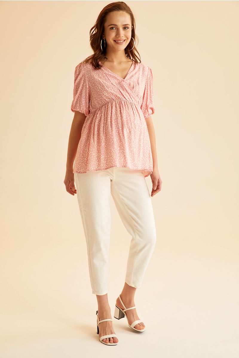 Woman - Regular Fit Maternity Wear Woven Tops Short Sleeve - Bordeaux
