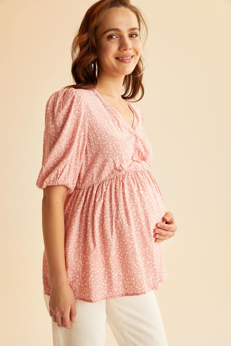 Woman - Regular Fit Maternity Wear Woven Tops Short Sleeve - Bordeaux
