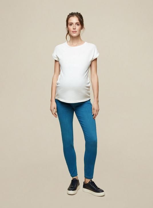 Straight Leg Overbump Midwash Blue Maternity Jeans