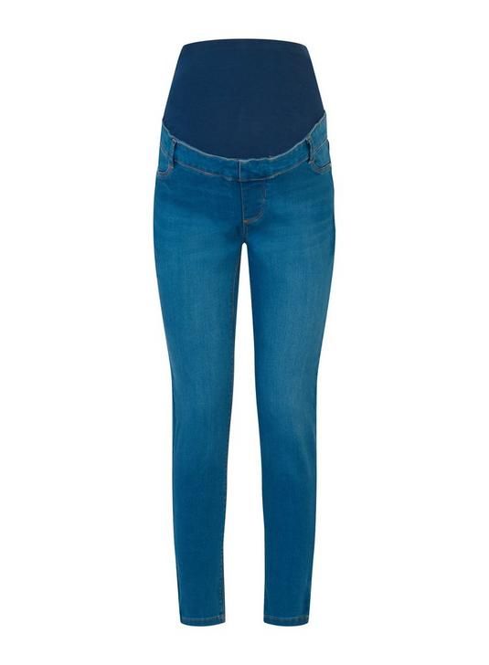Straight Leg Overbump Midwash Blue Maternity Jeans