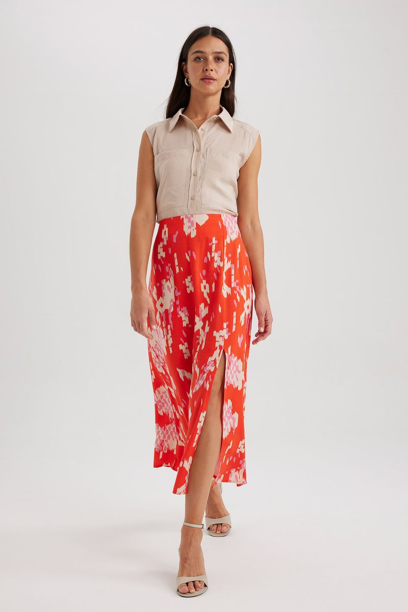 Woman Casual A Line Woven Skirt - Red