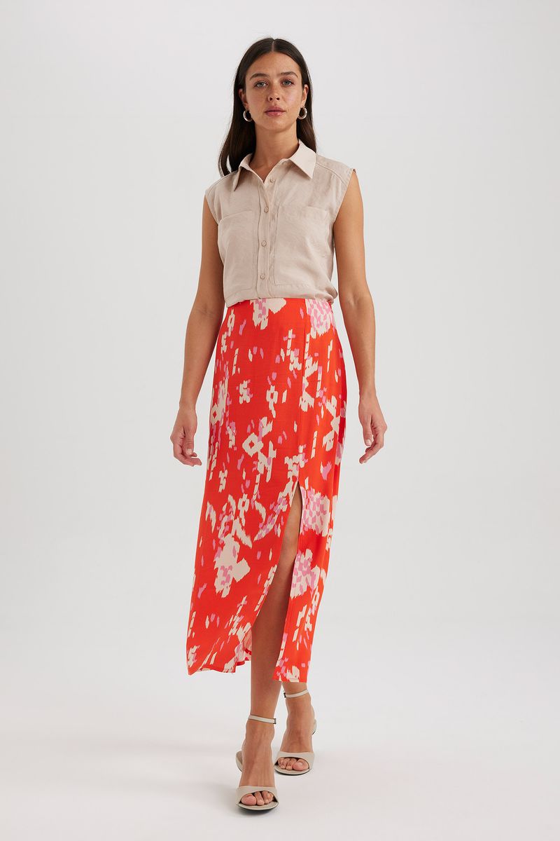 Woman Casual A Line Woven Skirt - Red