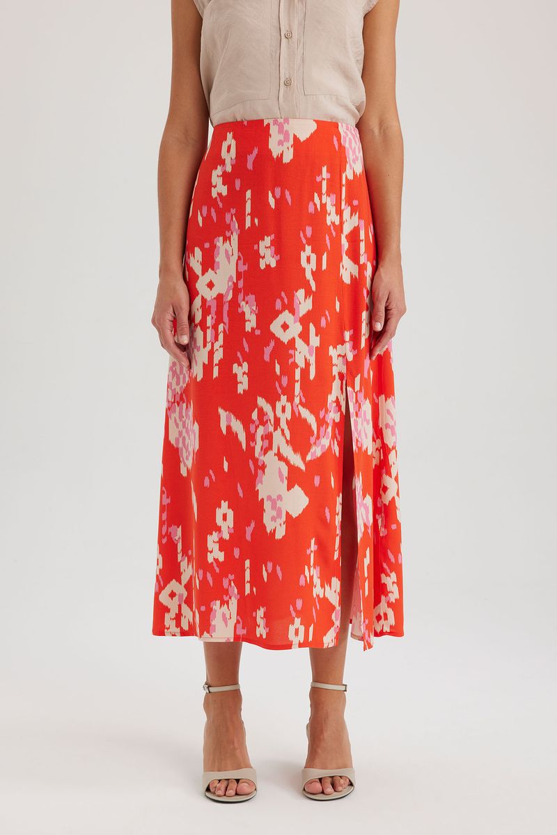 Woman Casual A Line Woven Skirt - Red