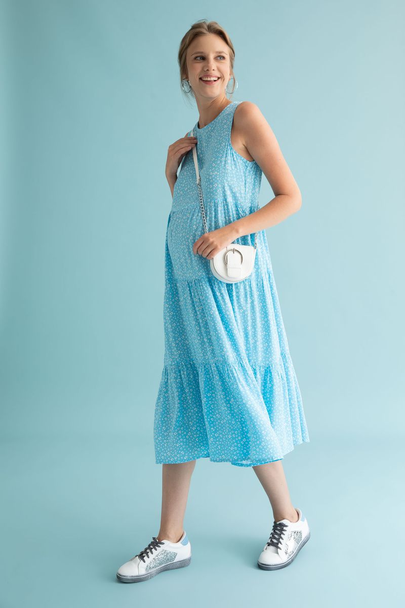 Woman - Regular Fit Sleeveless Maternity Dress - Turquoise
