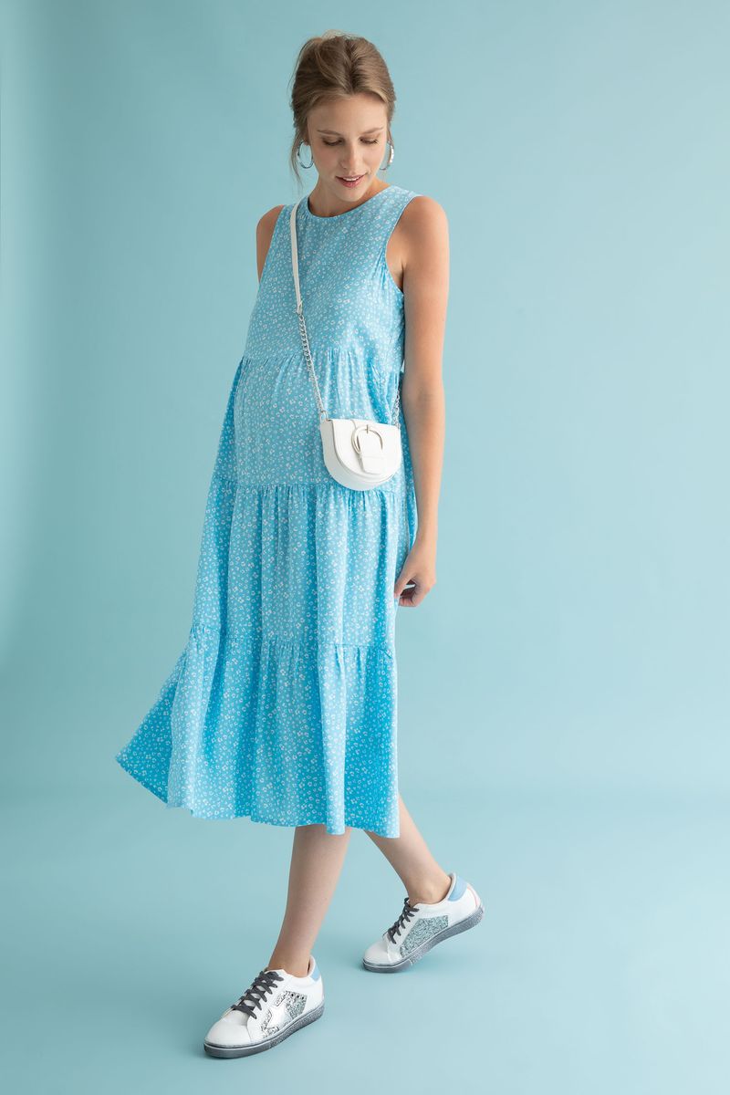Woman - Regular Fit Sleeveless Maternity Dress - Turquoise