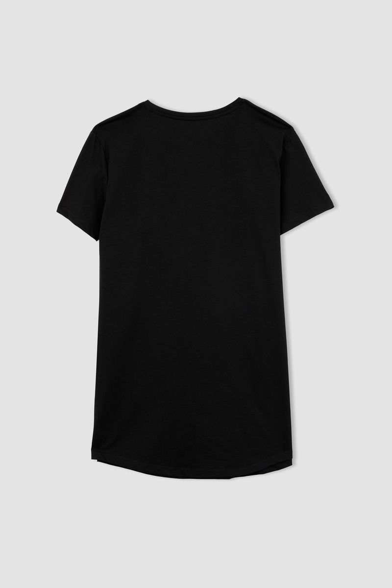 Woman Casual Regular Fit Crew Neck Short Sleeve Homewear Knitted Dress - Black