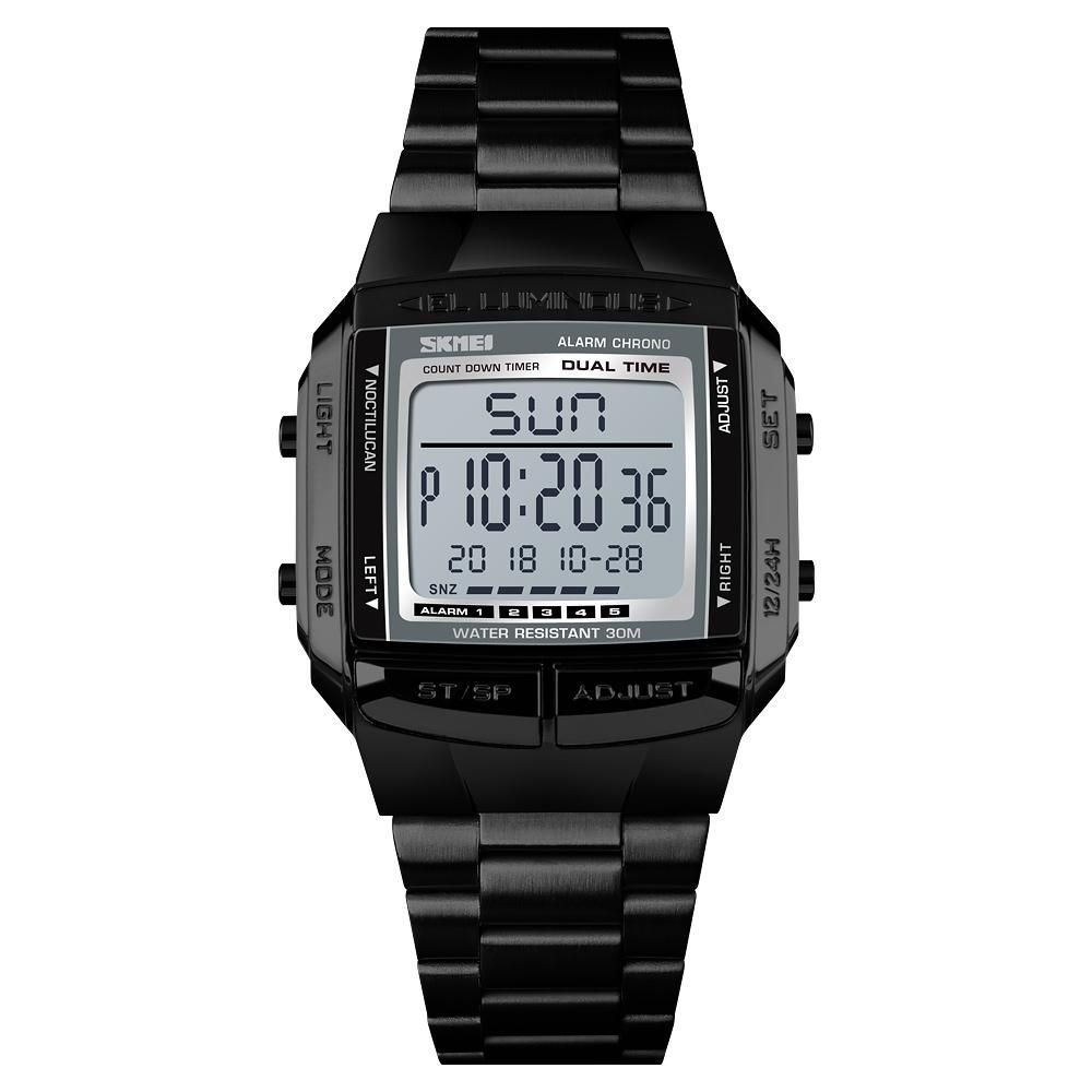 SKMEI 1381 Men Analog Digital Watch Fashion Casual Sports Wristwatch 2 Time 5 Alarm 3ATM Waterproof Stainless Steel Strap Backlight Multifunctional Watches Relogio Masculino