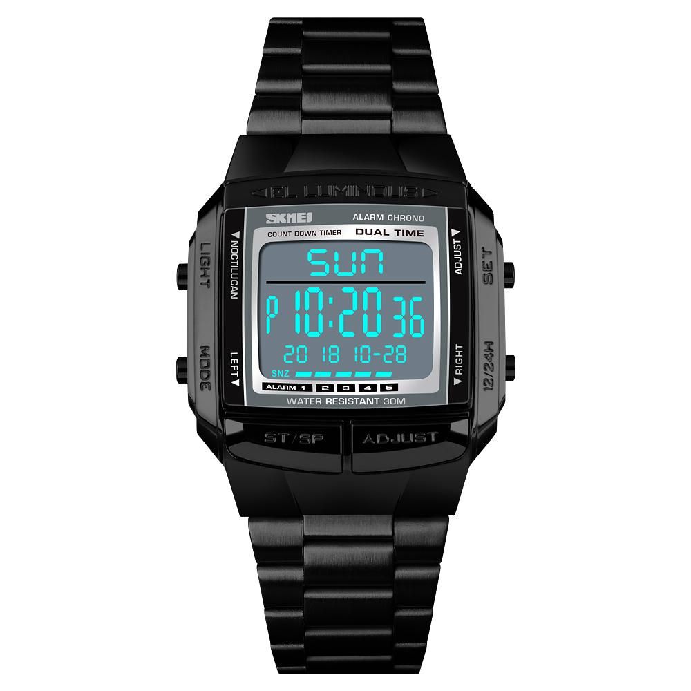 SKMEI 1381 Men Analog Digital Watch Fashion Casual Sports Wristwatch 2 Time 5 Alarm 3ATM Waterproof Stainless Steel Strap Backlight Multifunctional Watches Relogio Masculino