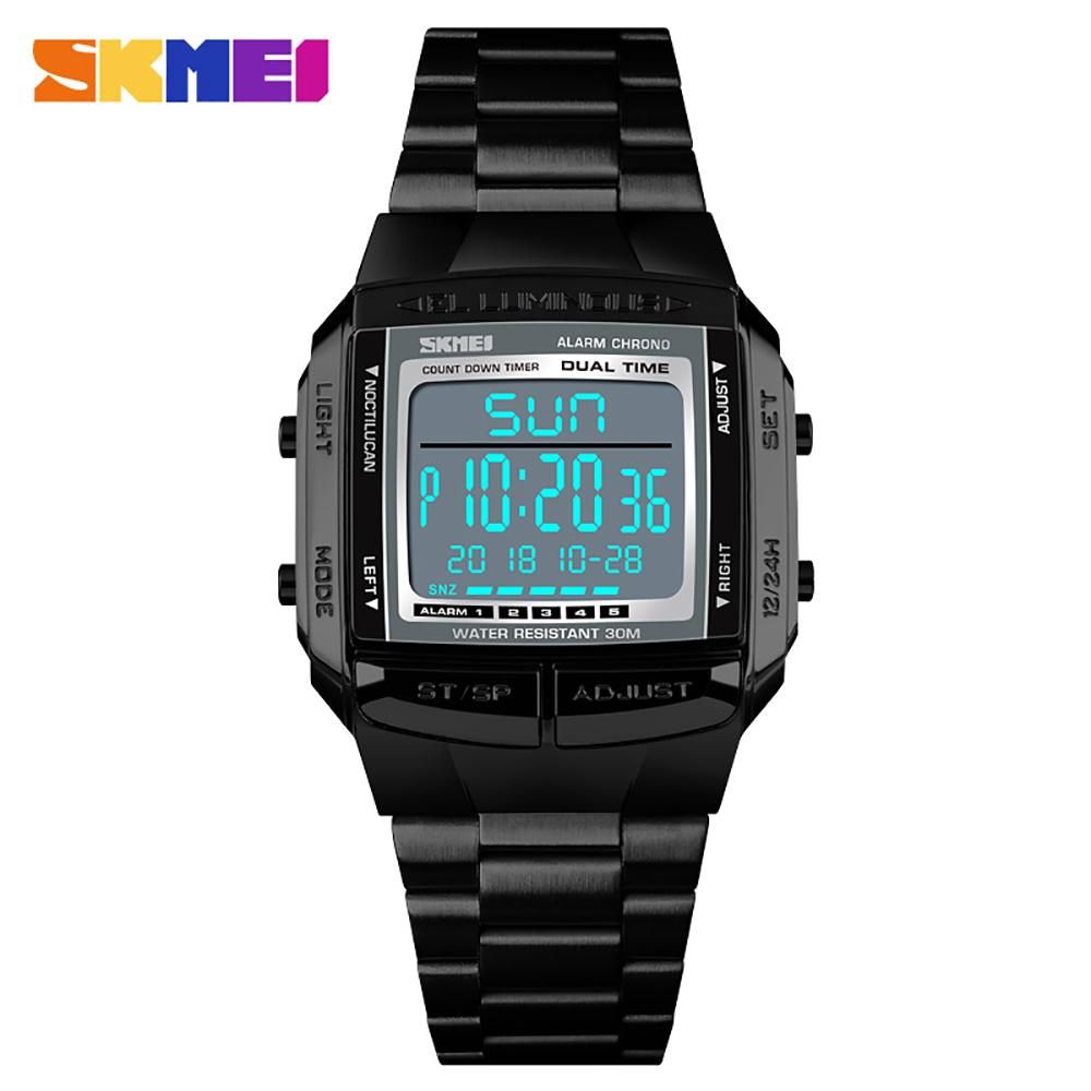 SKMEI 1381 Men Analog Digital Watch Fashion Casual Sports Wristwatch 2 Time 5 Alarm 3ATM Waterproof Stainless Steel Strap Backlight Multifunctional Watches Relogio Masculino