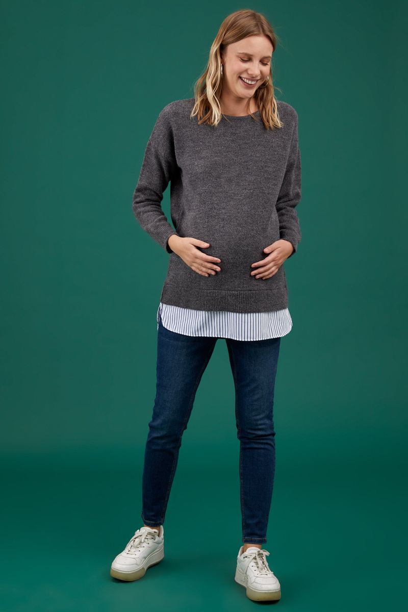 Woman - Regular Fit Tricot Maternity Tops - Grey