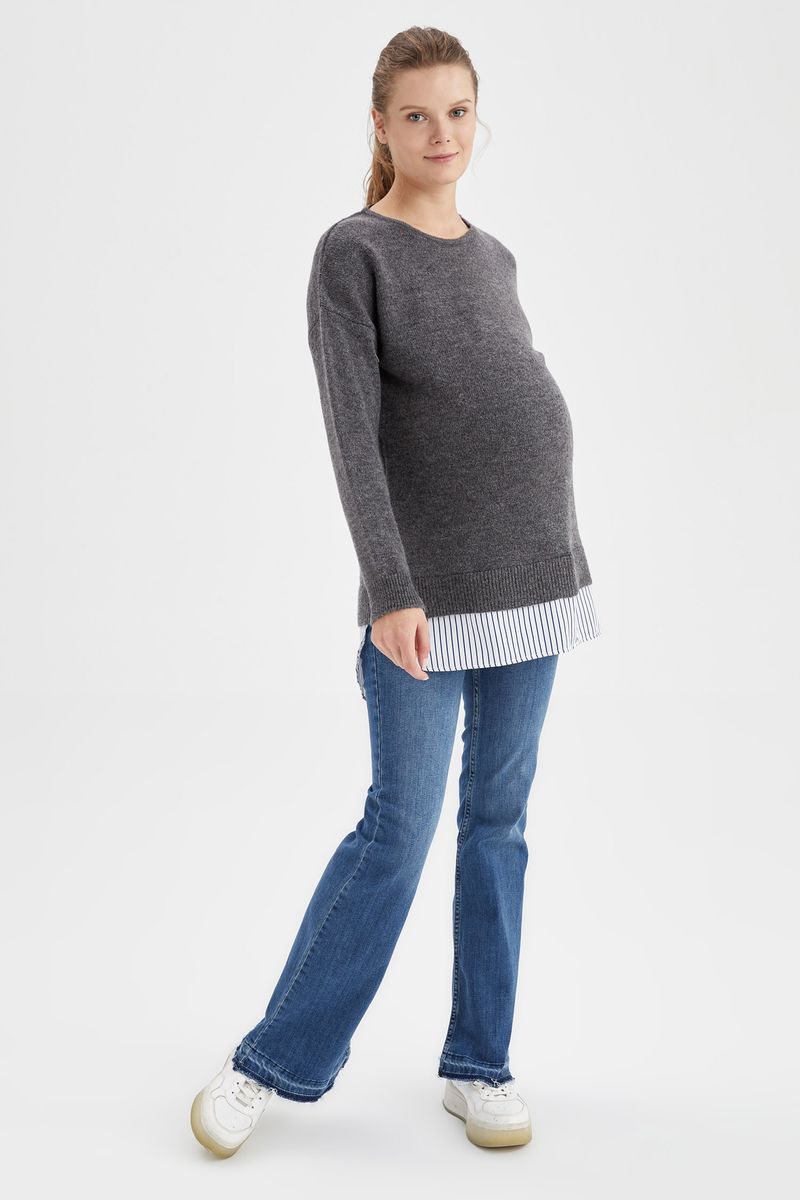 Woman - Regular Fit Tricot Maternity Tops - Grey