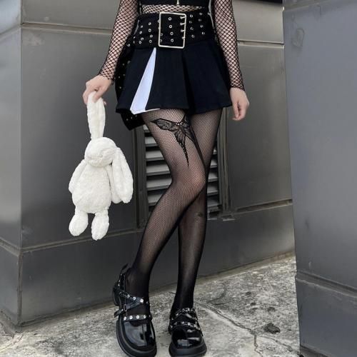 Gothic Girls Big Butterfly Print Stockings Women Goth Punk Mesh Fish Net Pantyhose 6135