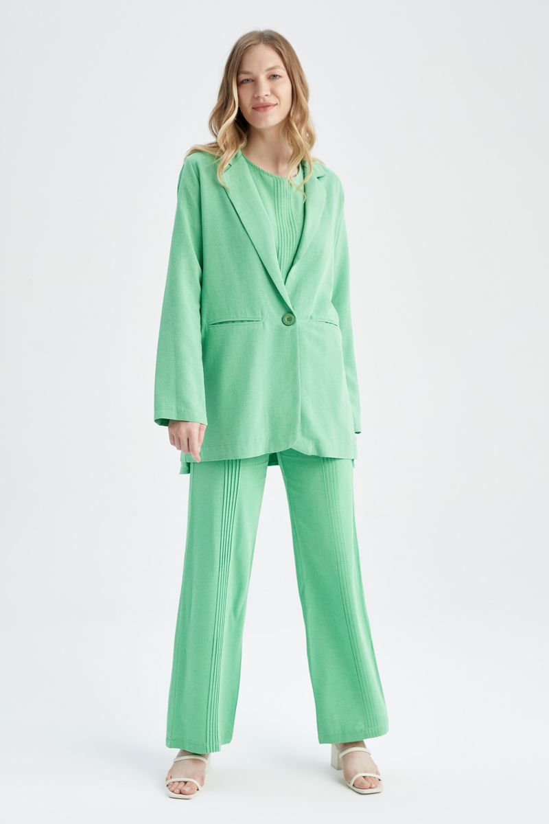 Woman Regular Fit None Blazer-Green