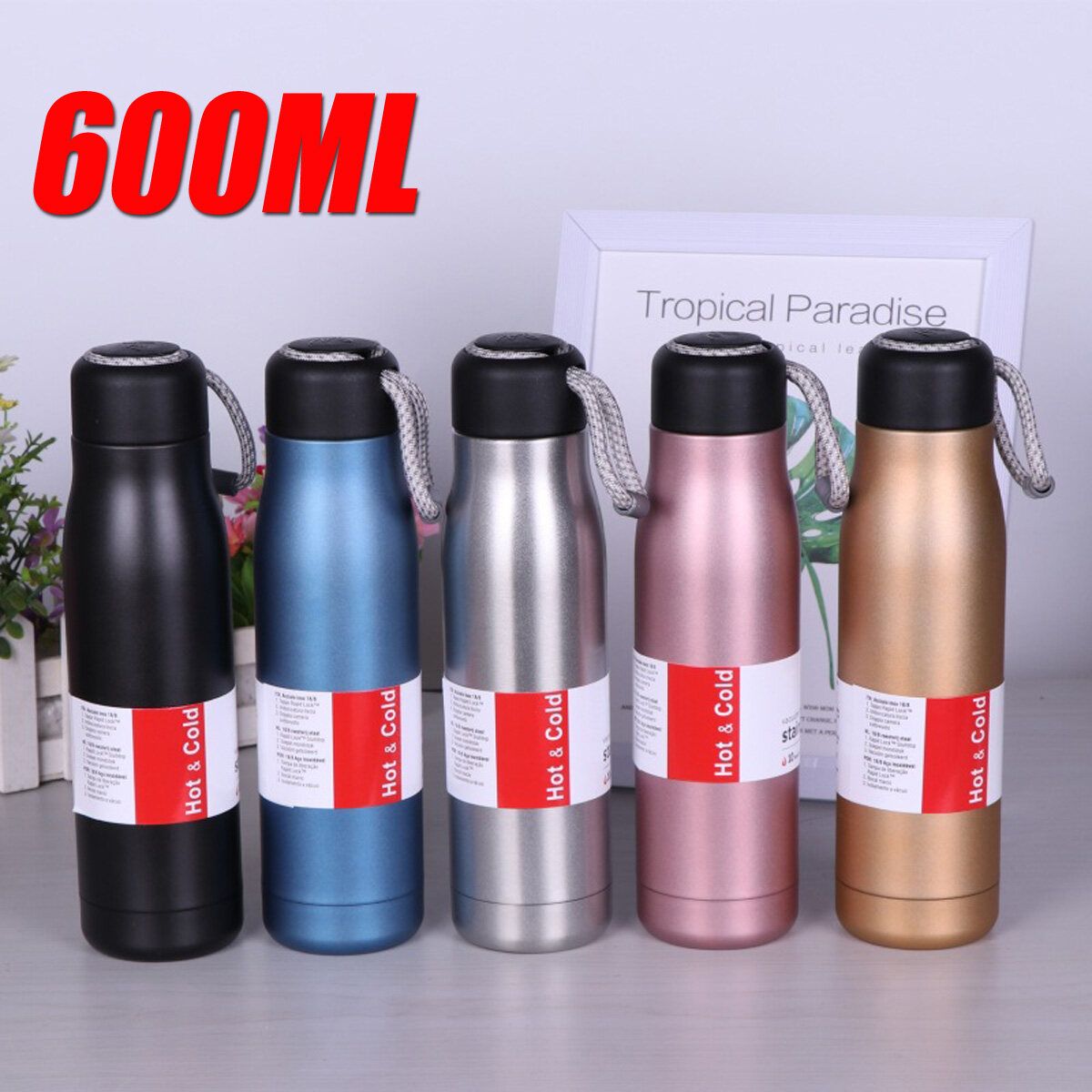 600ML Water Bottle Vacuum Insulated Flask Thermal Sport Chilly Drinks Cold Cups Gold600ML