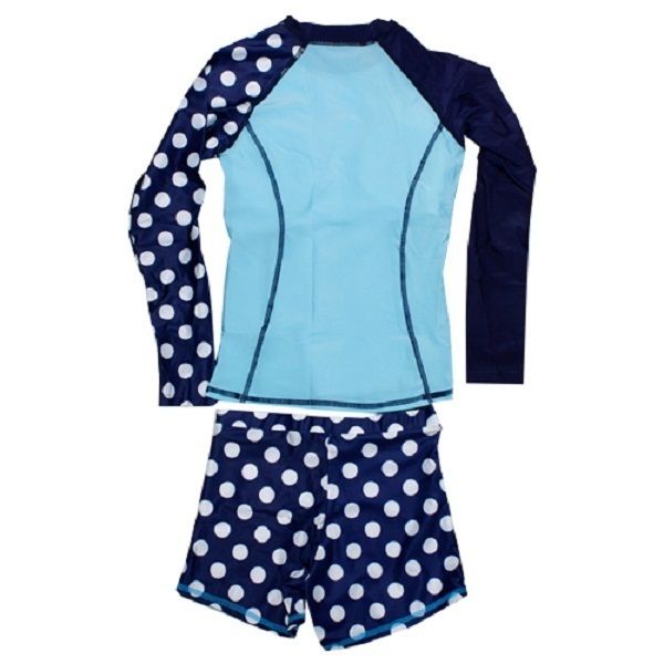 Two Pieces, Ladies Long Sleeve Swim Suit -Blue And White
