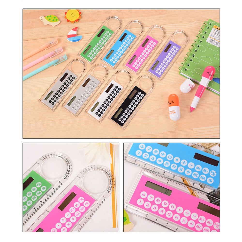1pc 10cm Ruler Mini Calculator Ultra-thin Solar Energy