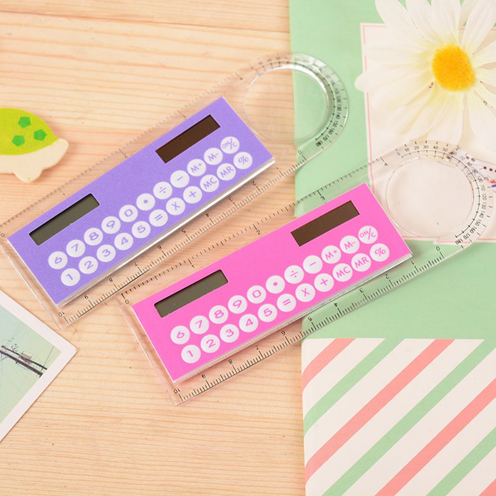1pc 10cm Ruler Mini Calculator Ultra-thin Solar Energy