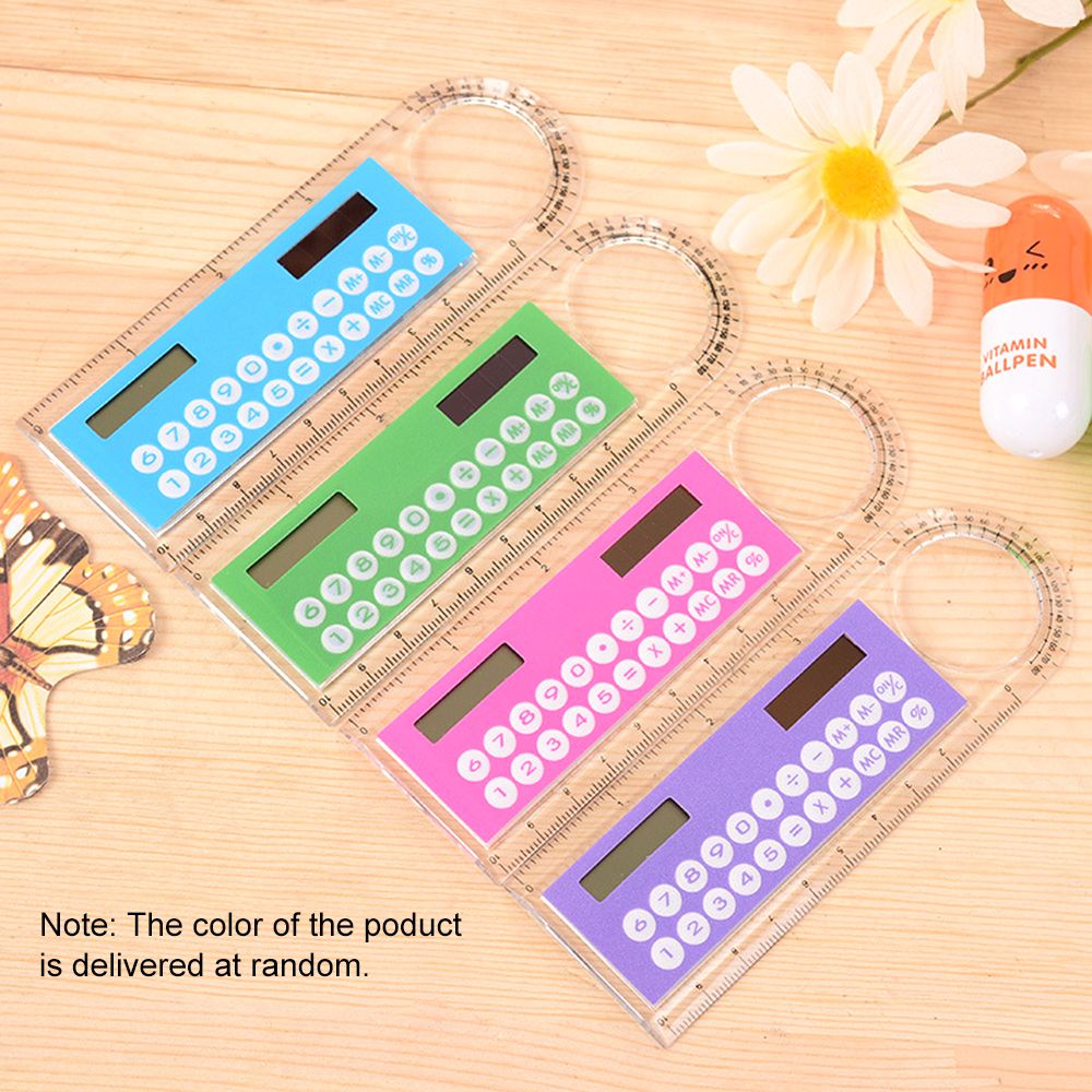 1pc 10cm Ruler Mini Calculator Ultra-thin Solar Energy