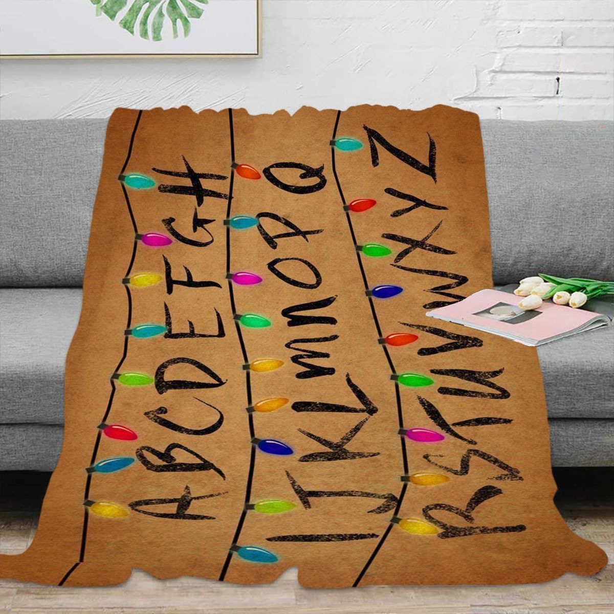 Long-lasting Blanket Cozy Cartoon Alphabet Blanket Super Soft for Home Brown