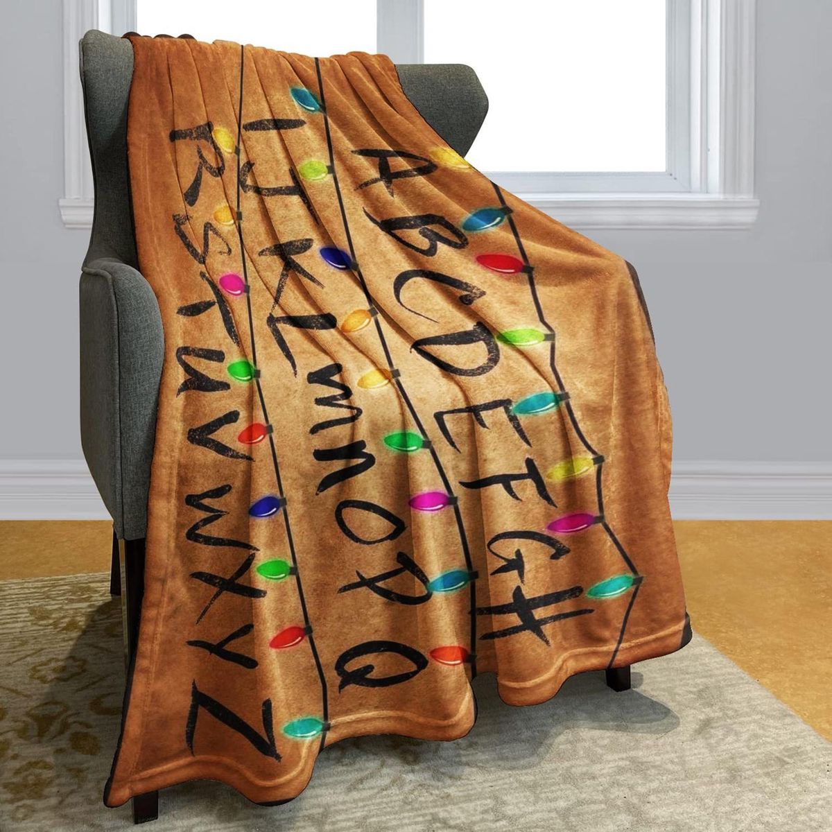 Long-lasting Blanket Cozy Cartoon Alphabet Blanket Super Soft for Home Brown