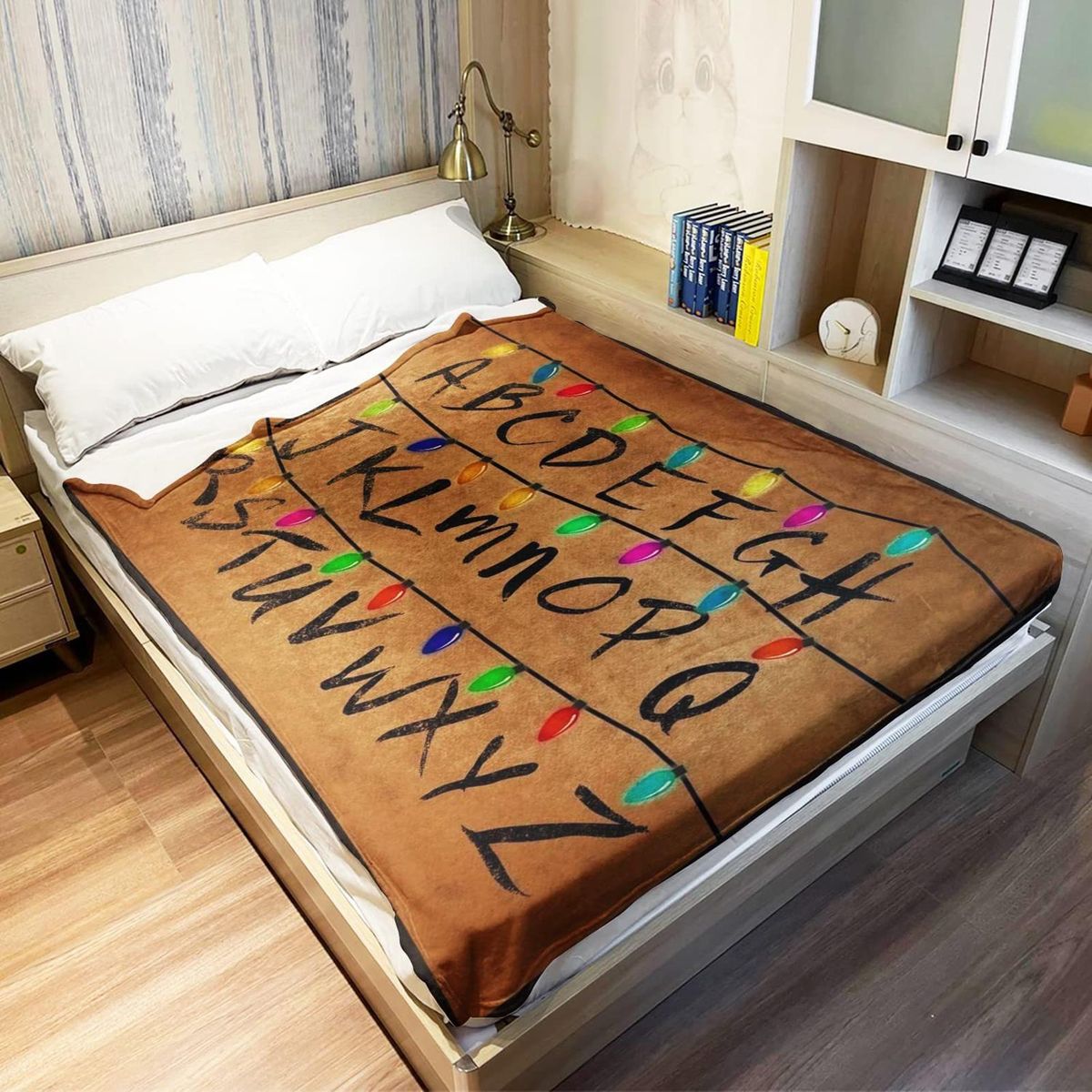 Long-lasting Blanket Cozy Cartoon Alphabet Blanket Super Soft for Home Brown