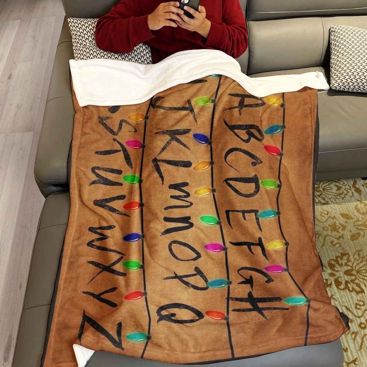 Long-lasting Blanket Cozy Cartoon Alphabet Blanket Super Soft for Home Brown