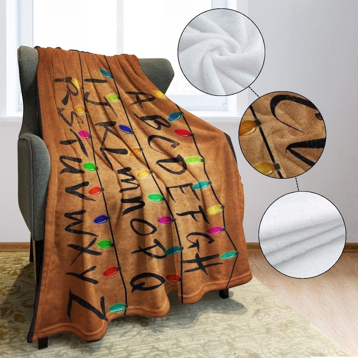 Long-lasting Blanket Cozy Cartoon Alphabet Blanket Super Soft for Home Brown