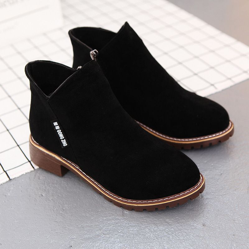 Women's Low Heel Casual Boots - Black