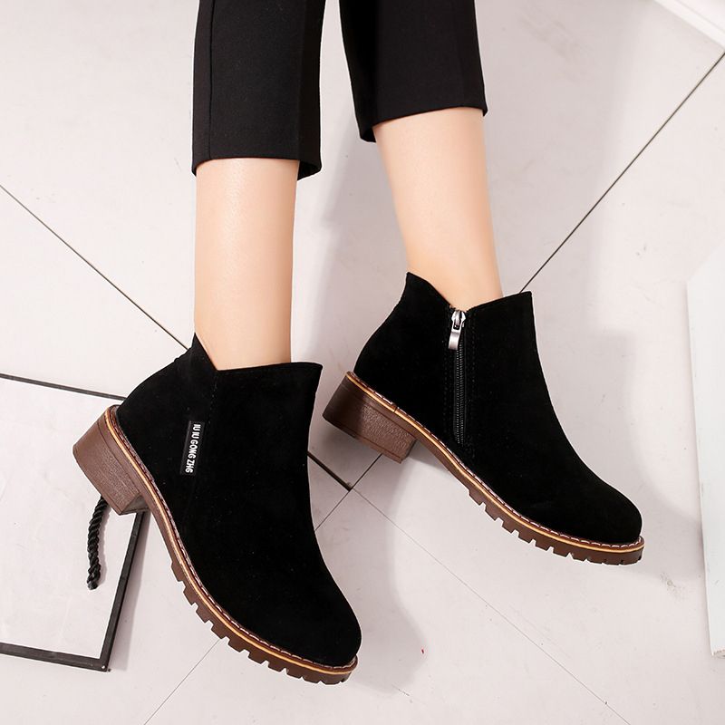 Women's Low Heel Casual Boots - Black