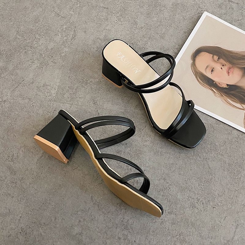Women's Outdoor High-heeled Sandals - Black