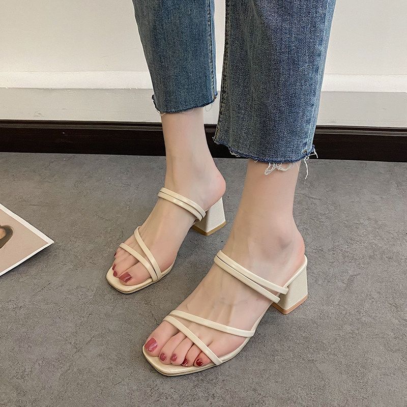 Women's Outdoor High-heeled Sandals - Light Cream