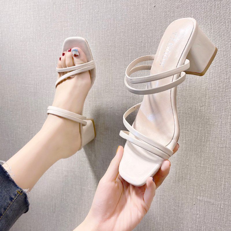 Women's Outdoor High-heeled Sandals - Light Cream