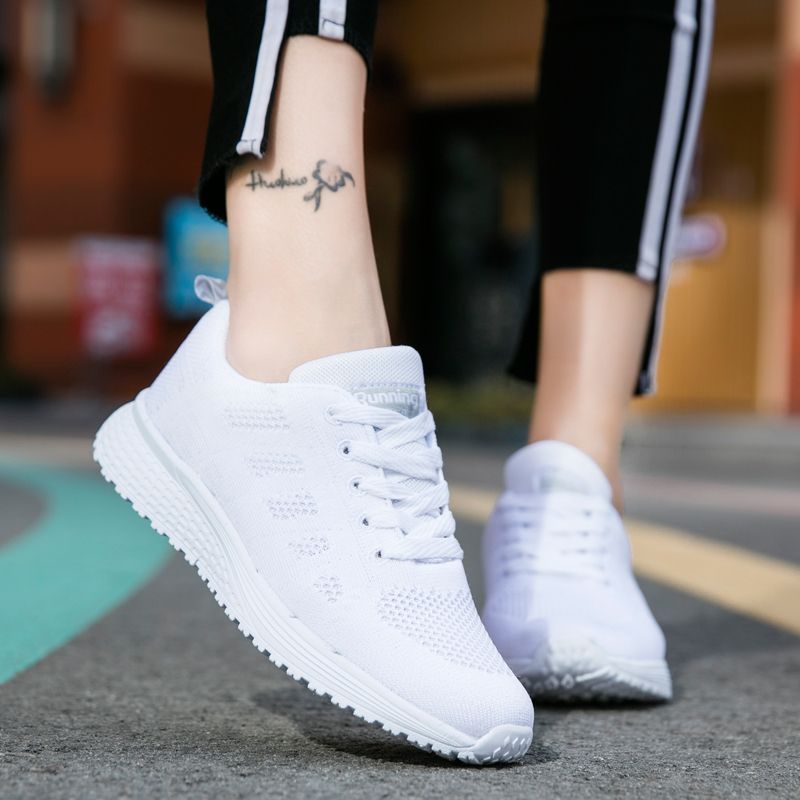 Women's Fashion Solid Color Sneakers - White